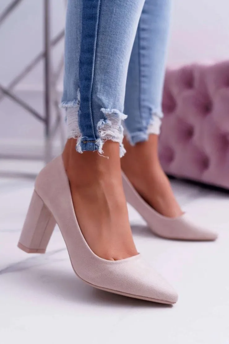 Boto Czółenka Damskie Na Słupku Zamszowe Beżowe Raspberry