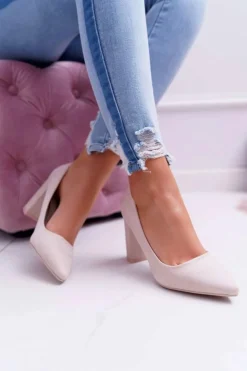 Boto Czółenka Damskie Na Słupku Zamszowe Beżowe Raspberry