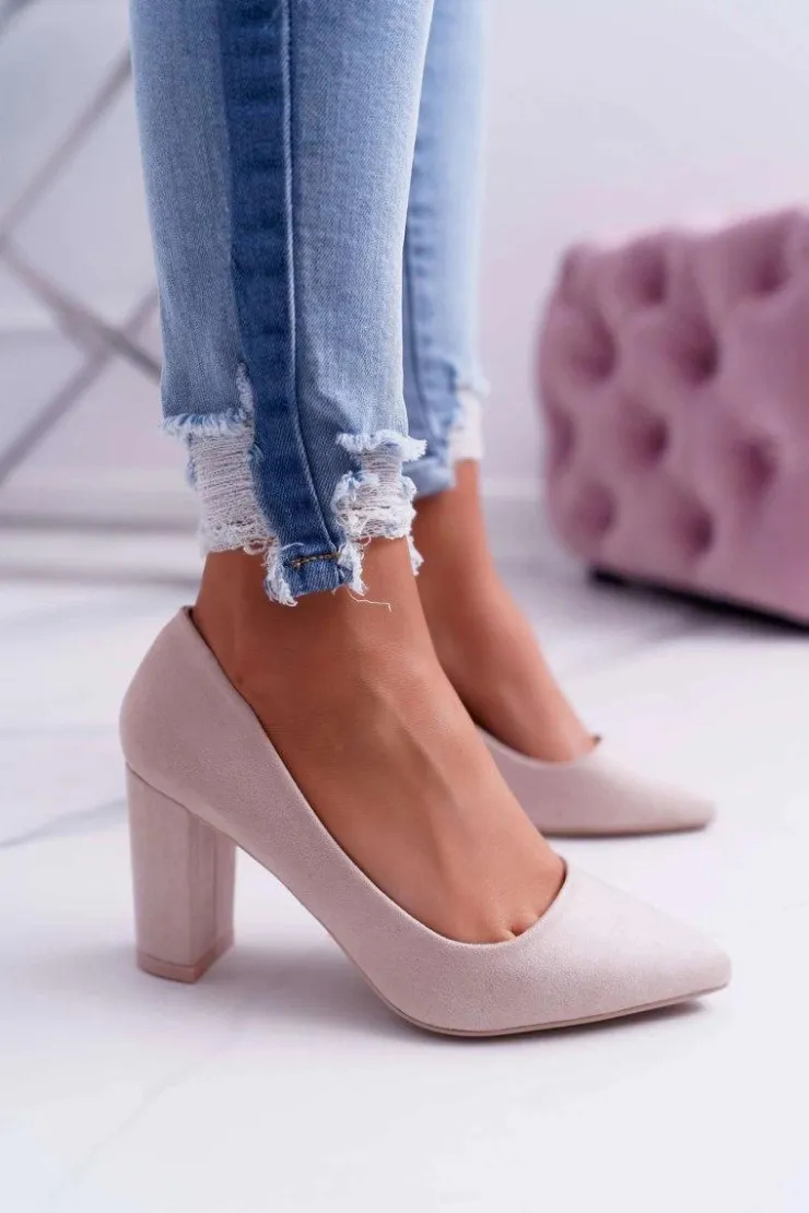 Boto Czółenka Damskie Na Słupku Zamszowe Beżowe Raspberry