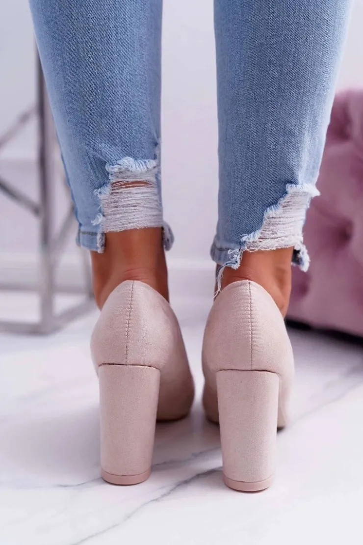 Boto Czółenka Damskie Na Słupku Zamszowe Beżowe Raspberry