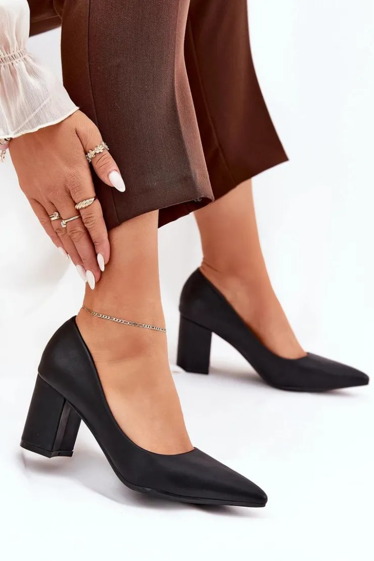 New Boto Czółenka Damskie Na Słupku Ze Szpiczastym Noskiem Czarne Deonira