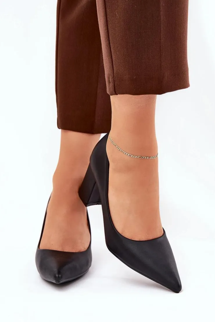 New Boto Czółenka Damskie Na Słupku Ze Szpiczastym Noskiem Czarne Deonira