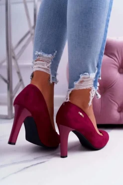 Buty Sergio Leone Czółenka Zamszowe|Czółenka Na Słupku*Czółenka damskie Na Słupku Zamsz Ciemna Fuksja Sergio Leone Campbell