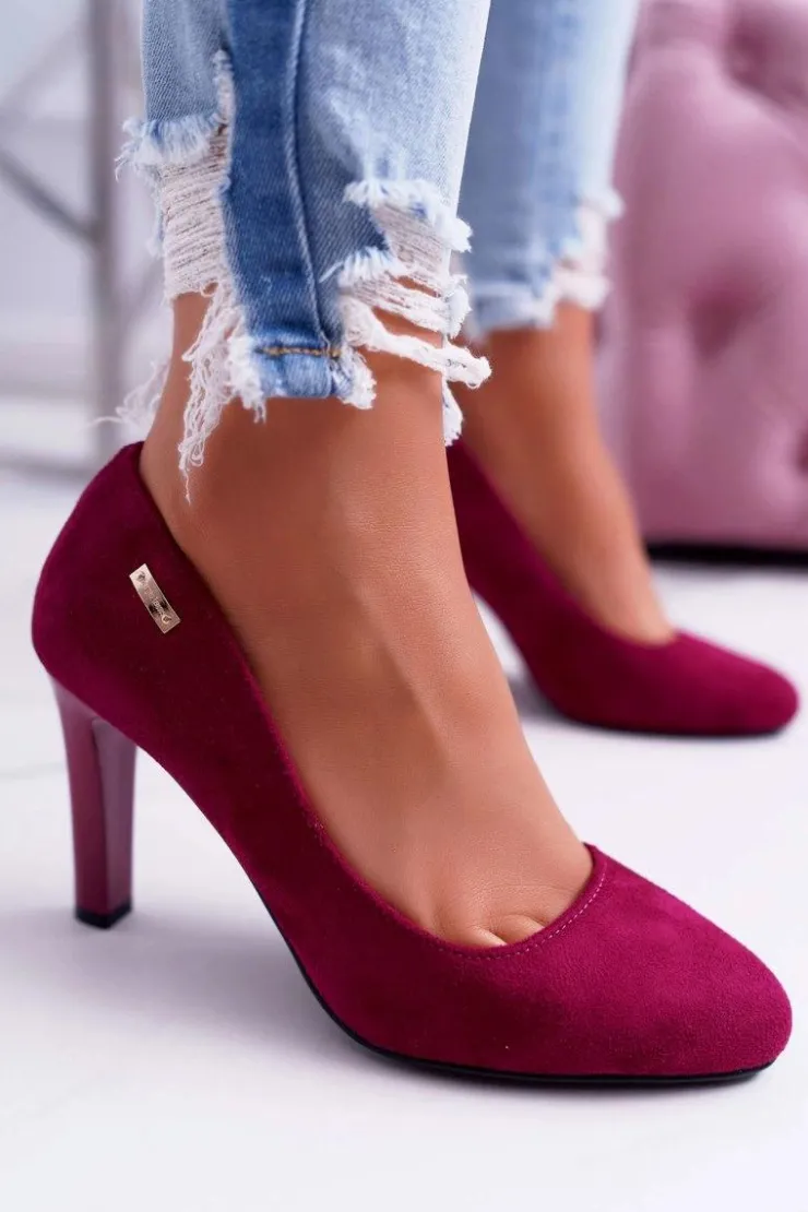 Buty Sergio Leone Czółenka Zamszowe|Czółenka Na Słupku*Czółenka damskie Na Słupku Zamsz Ciemna Fuksja Sergio Leone Campbell