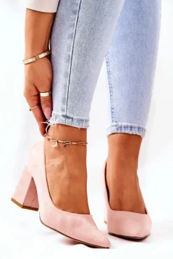 Sale Boto Czółenka Damskie Na Słupku Zamszowe Różowe Florena