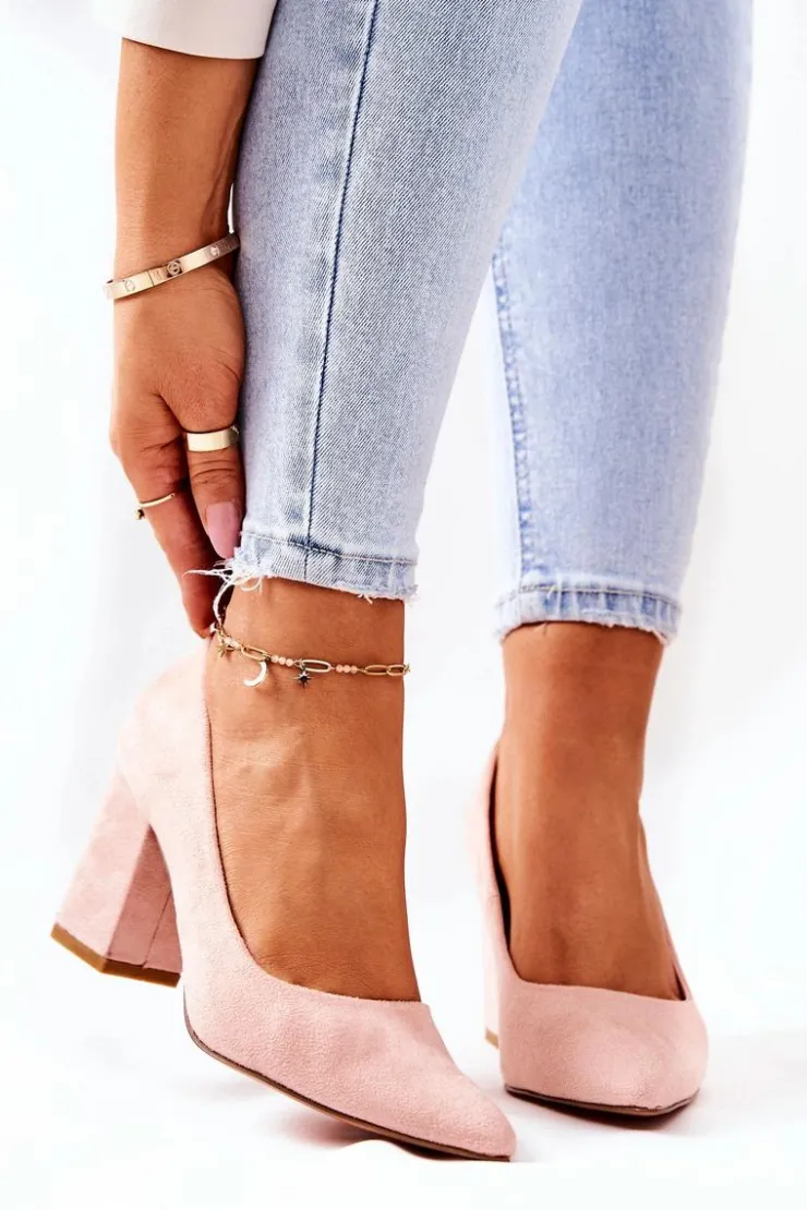 Sale Boto Czółenka Damskie Na Słupku Zamszowe Różowe Florena