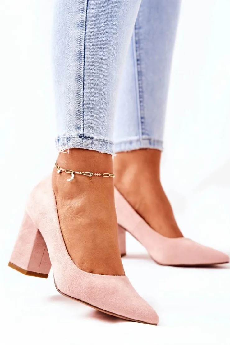 Sale Boto Czółenka Damskie Na Słupku Zamszowe Różowe Florena