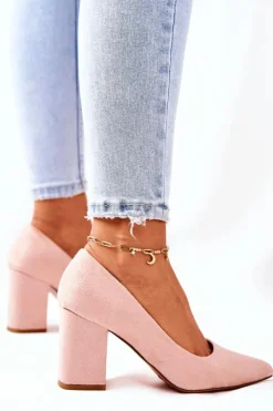 Sale Boto Czółenka Damskie Na Słupku Zamszowe Różowe Florena