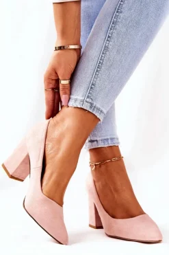 Sale Boto Czółenka Damskie Na Słupku Zamszowe Różowe Florena