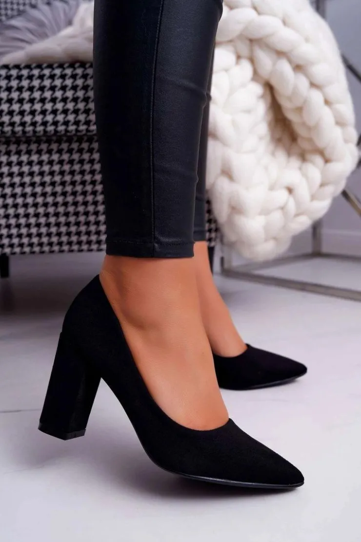 Damskie Boto Czółenka Damskie Na Słupku Zamszowe Czarne Florena