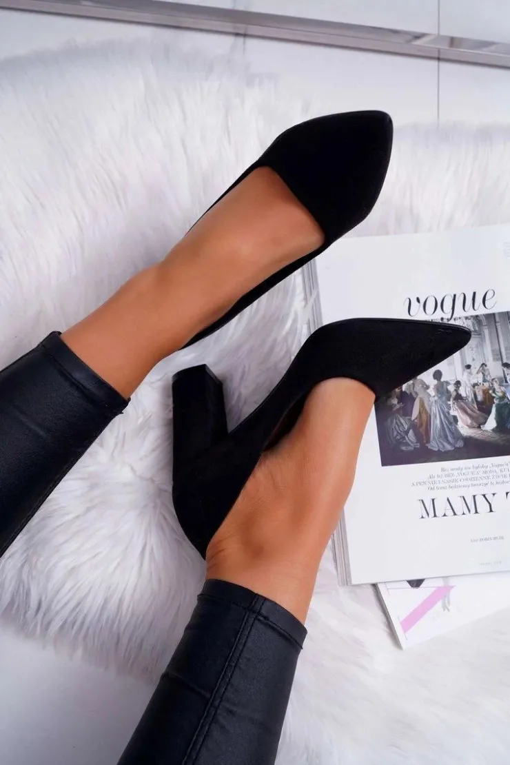 Damskie Boto Czółenka Damskie Na Słupku Zamszowe Czarne Florena