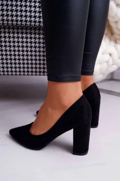 Damskie Boto Czółenka Damskie Na Słupku Zamszowe Czarne Florena