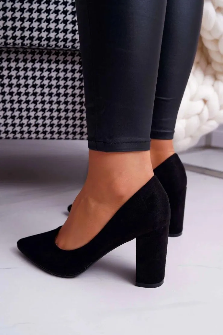 Damskie Boto Czółenka Damskie Na Słupku Zamszowe Czarne Florena