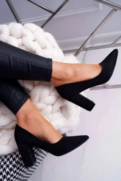 Damskie Boto Czółenka Damskie Na Słupku Zamszowe Czarne Florena