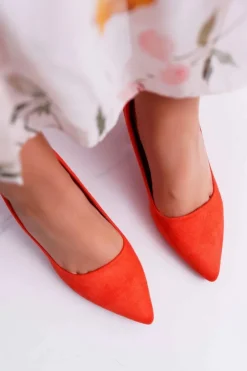 Damskie Boto Czółenka Damskie Na Słupku Zamszowe Pomarańczowe Neshka