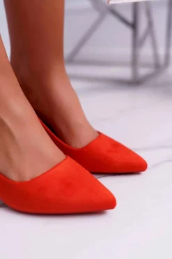 Damskie Boto Czółenka Damskie Na Słupku Zamszowe Pomarańczowe Neshka