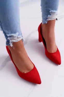 Damskie Boto Czółenka Damskie Na Słupku Zamszowe Czerwone Raspberry