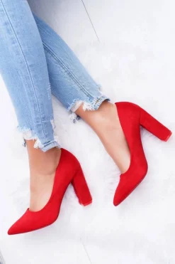 Discount Boto Czółenka Damskie Na Słupku Zamszowe Czerwone Strawberry