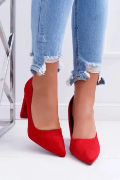 Discount Boto Czółenka Damskie Na Słupku Zamszowe Czerwone Strawberry