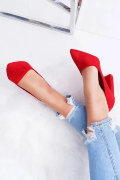 Discount Boto Czółenka Damskie Na Słupku Zamszowe Czerwone Strawberry