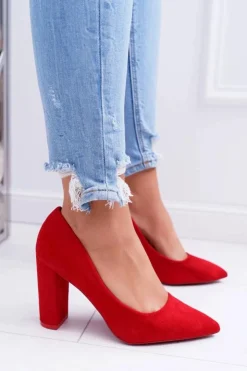 Discount Boto Czółenka Damskie Na Słupku Zamszowe Czerwone Strawberry