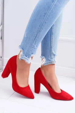 Discount Boto Czółenka Damskie Na Słupku Zamszowe Czerwone Strawberry