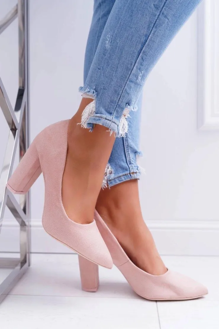 Damskie Boto Czółenka Damskie Na Słupku Zamszowe Różowe Strawberry