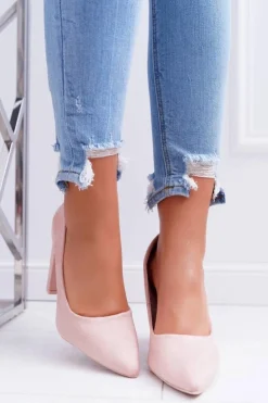 Damskie Boto Czółenka Damskie Na Słupku Zamszowe Różowe Strawberry