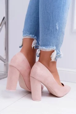 Damskie Boto Czółenka Damskie Na Słupku Zamszowe Różowe Strawberry