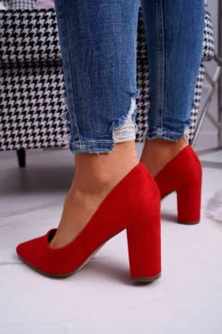 Boto Czółenka Zamszowe|Czółenka Na Słupku*Czółenka Damskie Na Słupku Zamszowe Czerwone Florena Czerwony