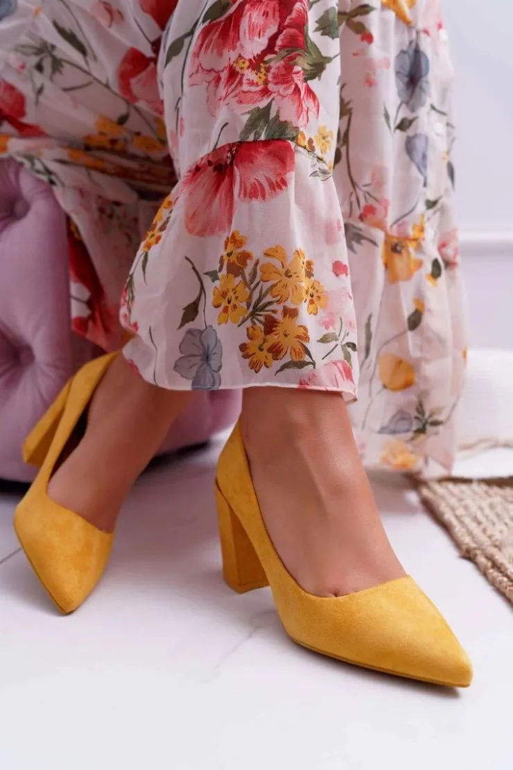 Boto Czółenka Zamszowe|Czółenka Na Słupku*Czółenka Damskie Na Słupku Zamszowe Żółte Neshka