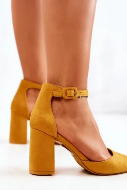 Damskie Boto Czółenka Damskie Na Słupku Zamszowe Żółte Harye