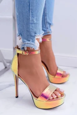 Discount Boto Czółenka Damskie Na Szpilce Platformie Benzynowe Złote ShakeIt