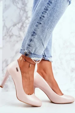 Online Buty Sergio Leone Czółenka Damskie Perłowe Na Słupku Sergio Leone Pudrowy Róż Campbell