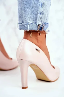 Online Buty Sergio Leone Czółenka Damskie Perłowe Na Słupku Sergio Leone Pudrowy Róż Campbell