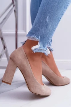 Buty Sergio Leone Czółenka Zamszowe|Czółenka Na Słupku*Czółenka Damskie Sergio Leone Odkryte Palce PB133 Beżowe Fani