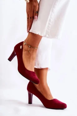 Buty Sergio Leone Czółenka Na Słupku|Czółenka Klasyczne*Czółenka damskie Sergio Leone Bordowe Zamszowe Orsola