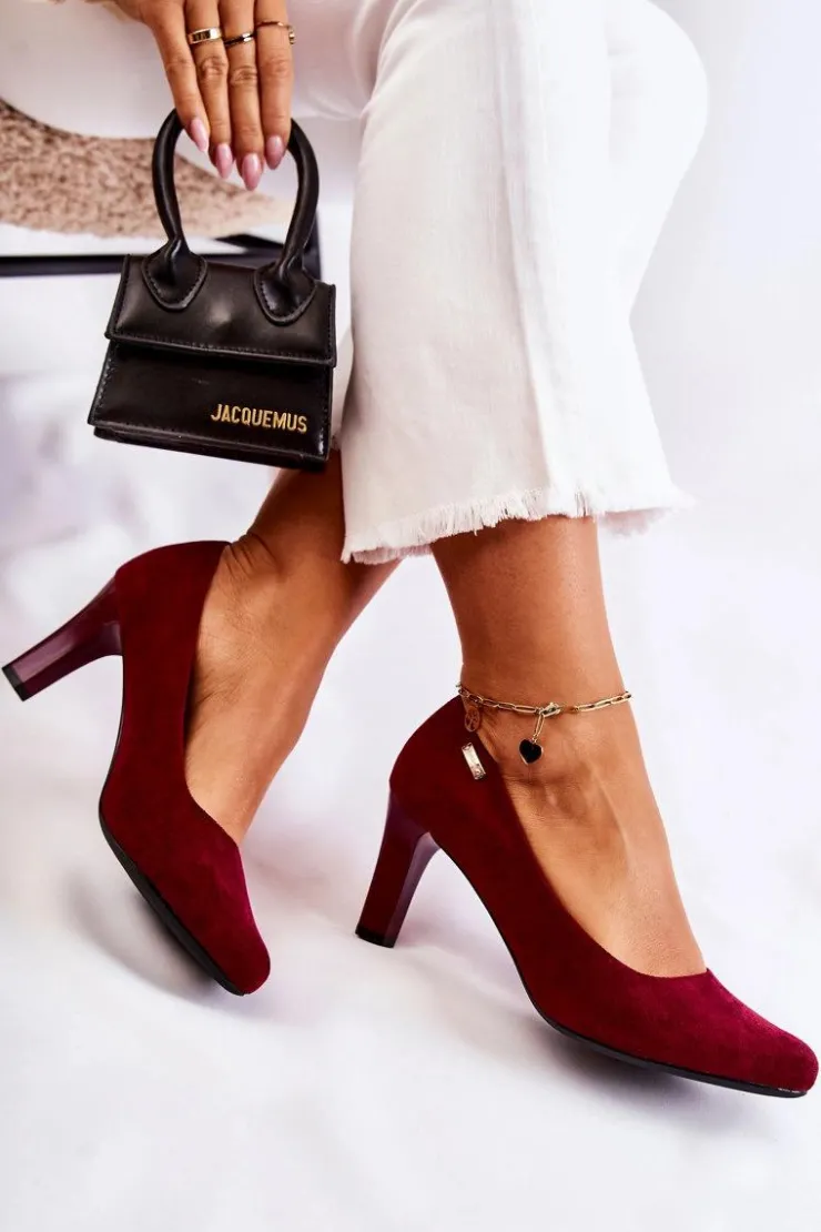 Buty Sergio Leone Czółenka Na Słupku|Czółenka Klasyczne*Czółenka damskie Sergio Leone Bordowe Zamszowe Orsola