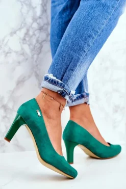 Damskie Buty Sergio Leone Czółenka Damskie Sergio Leone Zielone Zamszowe Orsola