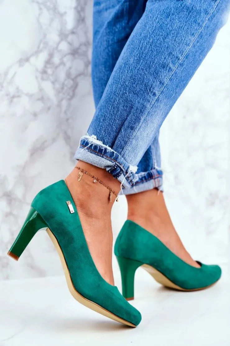 Damskie Buty Sergio Leone Czółenka Damskie Sergio Leone Zielone Zamszowe Orsola