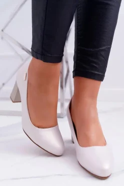 Sale Buty Sergio Leone Czółenka Damskie Sergio Leone PB130 Beżowa Perła Amber