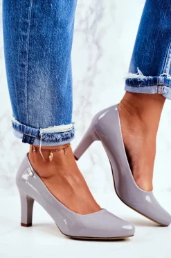 Damskie Buty Sergio Leone Czółenka damskie Sergio Leone Szare Lakierowane Orsola