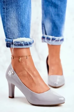 Damskie Buty Sergio Leone Czółenka damskie Sergio Leone Szare Lakierowane Orsola