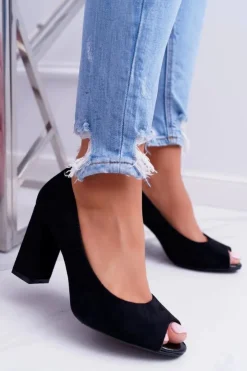 Damskie Buty Sergio Leone Czółenka Damskie Sergio Leone Odkryte Palce PB133 Czarne Fani