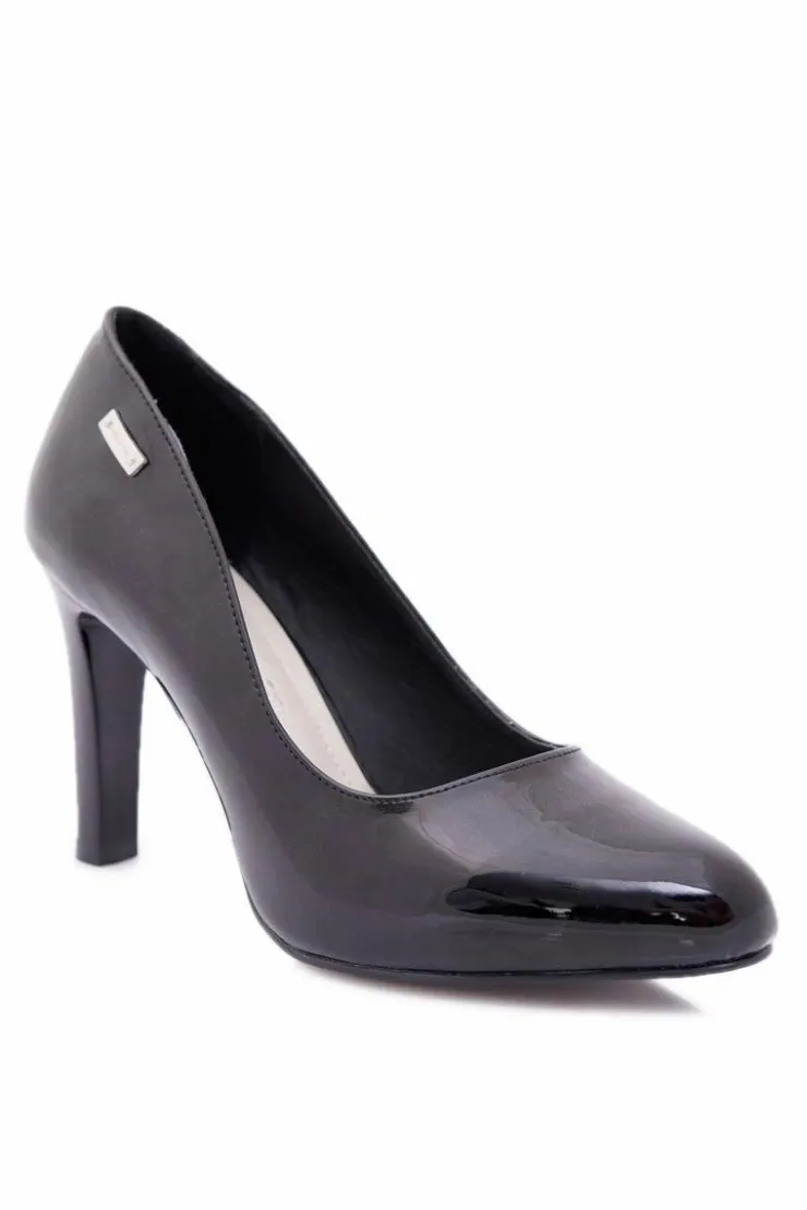 Buty Sergio Leone Czółenka Damskie Sergio Leone Lakierowane Na Słupku Czarne Campbell