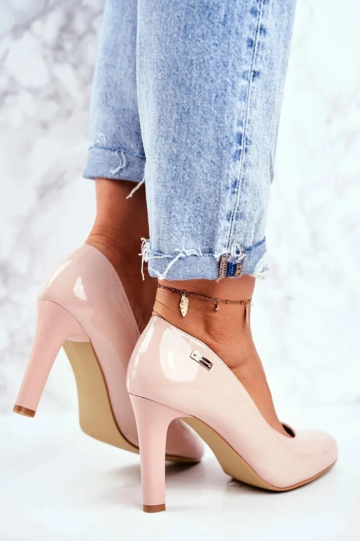 Damskie Buty Sergio Leone Czółenka Damskie Sergio Leone Lakierowane Na Słupku Beżowe Campbell