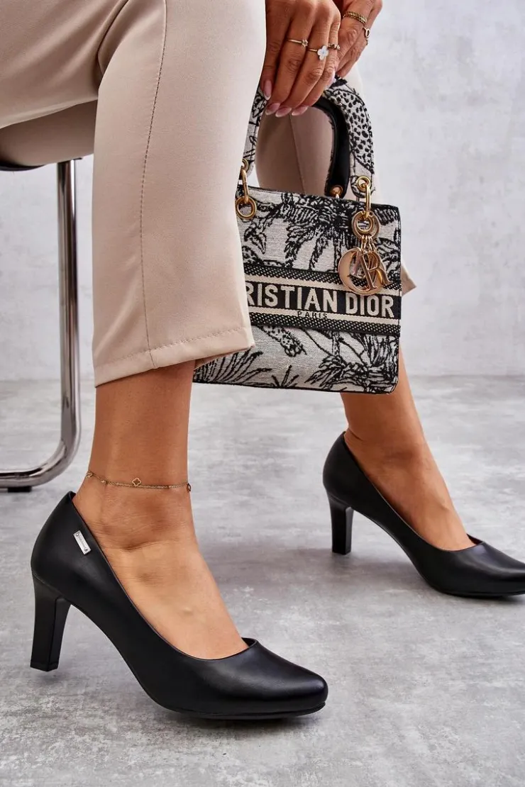 Buty Sergio Leone Czółenka Na Słupku|Czółenka Klasyczne*Czółenka Damskie Sergio Leone Czarne Orsola