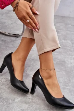 Buty Sergio Leone Czółenka Na Słupku|Czółenka Klasyczne*Czółenka Damskie Sergio Leone Czarne Orsola