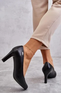 Buty Sergio Leone Czółenka Na Słupku|Czółenka Klasyczne*Czółenka Damskie Sergio Leone Czarne Orsola