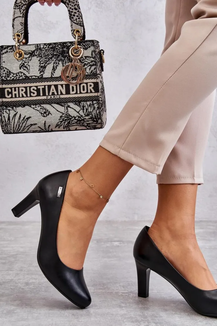 Buty Sergio Leone Czółenka Na Słupku|Czółenka Klasyczne*Czółenka Damskie Sergio Leone Czarne Orsola